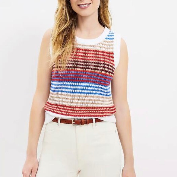 LOFT Multicolor Striped Cotton Blend Sleeveless Sweater Knit Top Size XS - Picture 9 of 9